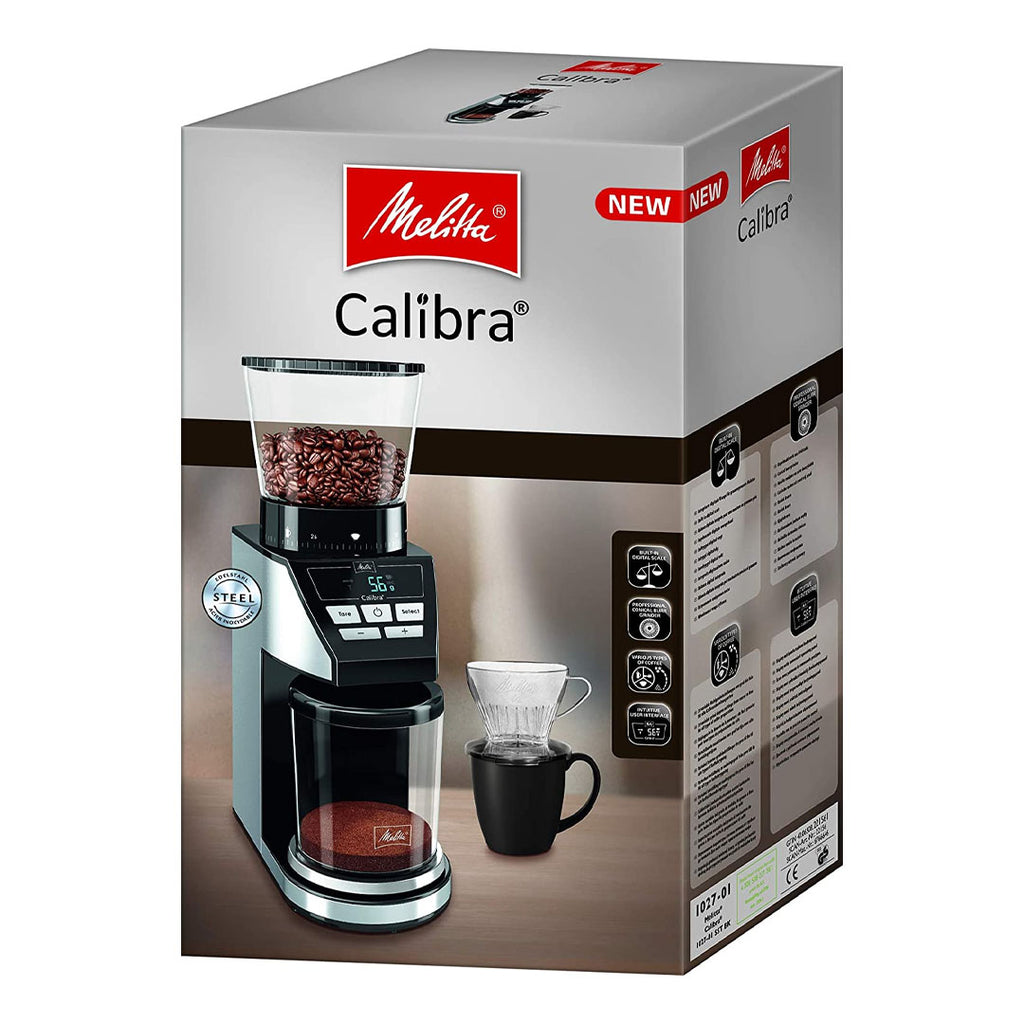 Melitta CALIBRA Automatic Electric Coffee Grinder, Conical Burr Grinder, 39 Settings, 375g Beans Container