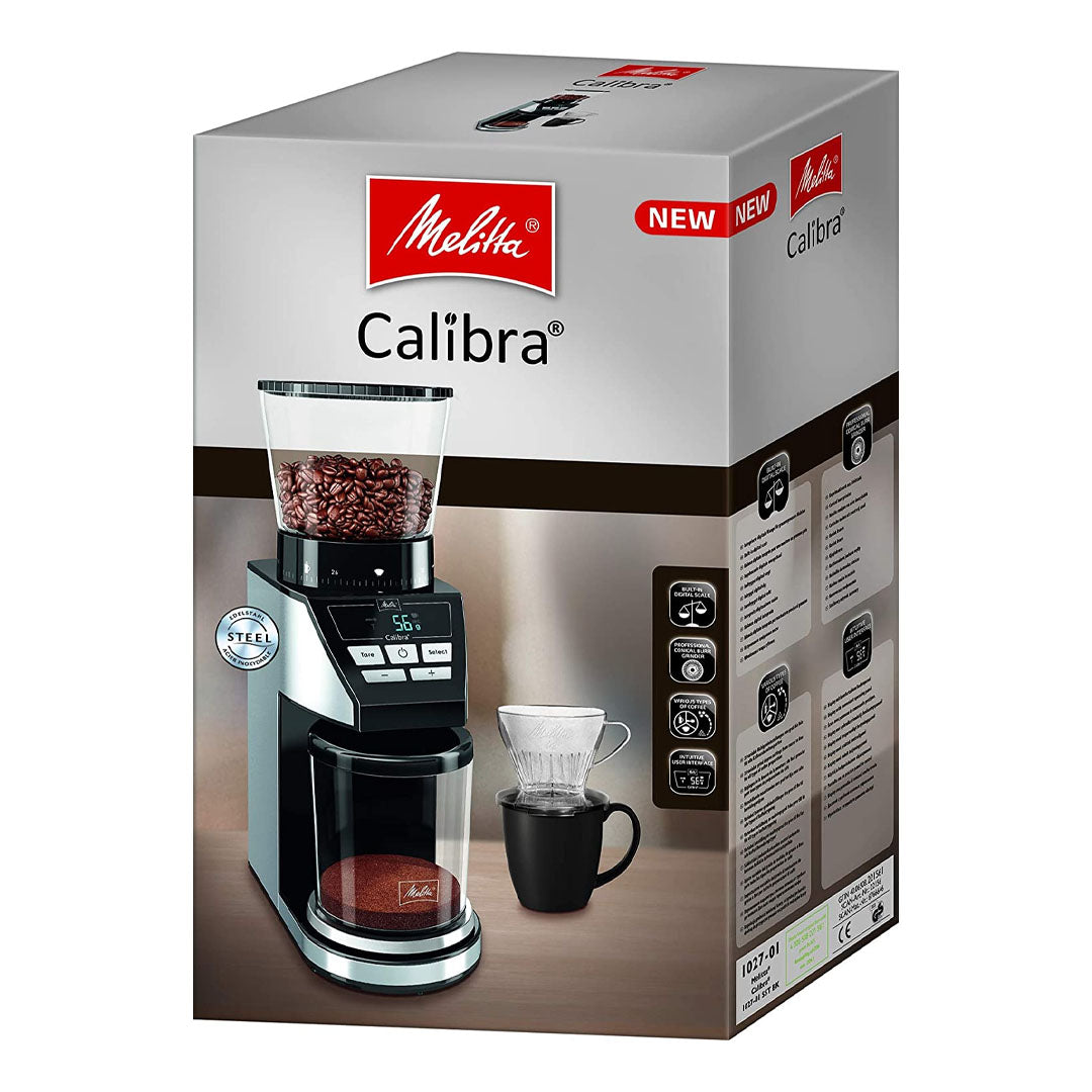 Melitta CALIBRA Automatic Electric Coffee Grinder, Conical Burr Grinder, 39 Settings, 375g Beans Container