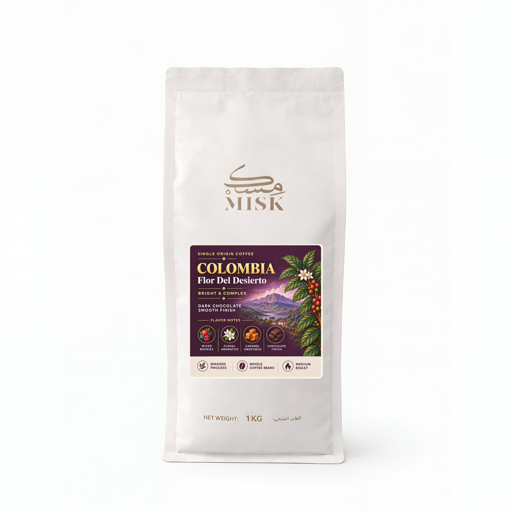 MISK Colombia Flor del Desierto Whole Coffee Beans | Medium Roast | 1 kg