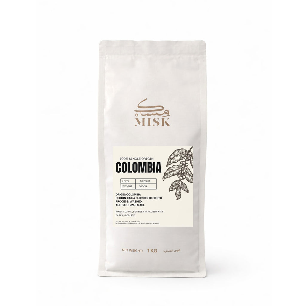 MISK Colombia Flor del Desierto Whole Coffee Beans | Medium Roast | 1 kg