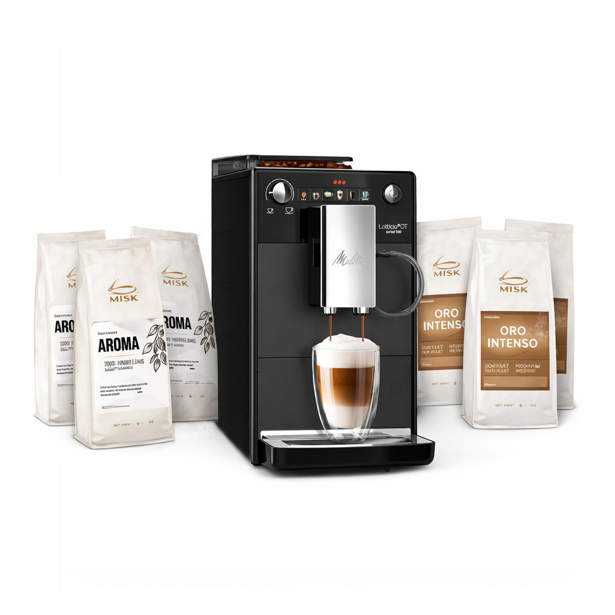 Combo: Melitta Latticia OT Coffee Machine + 3Kg Aroma + 3Kg Oro Intenso Coffee