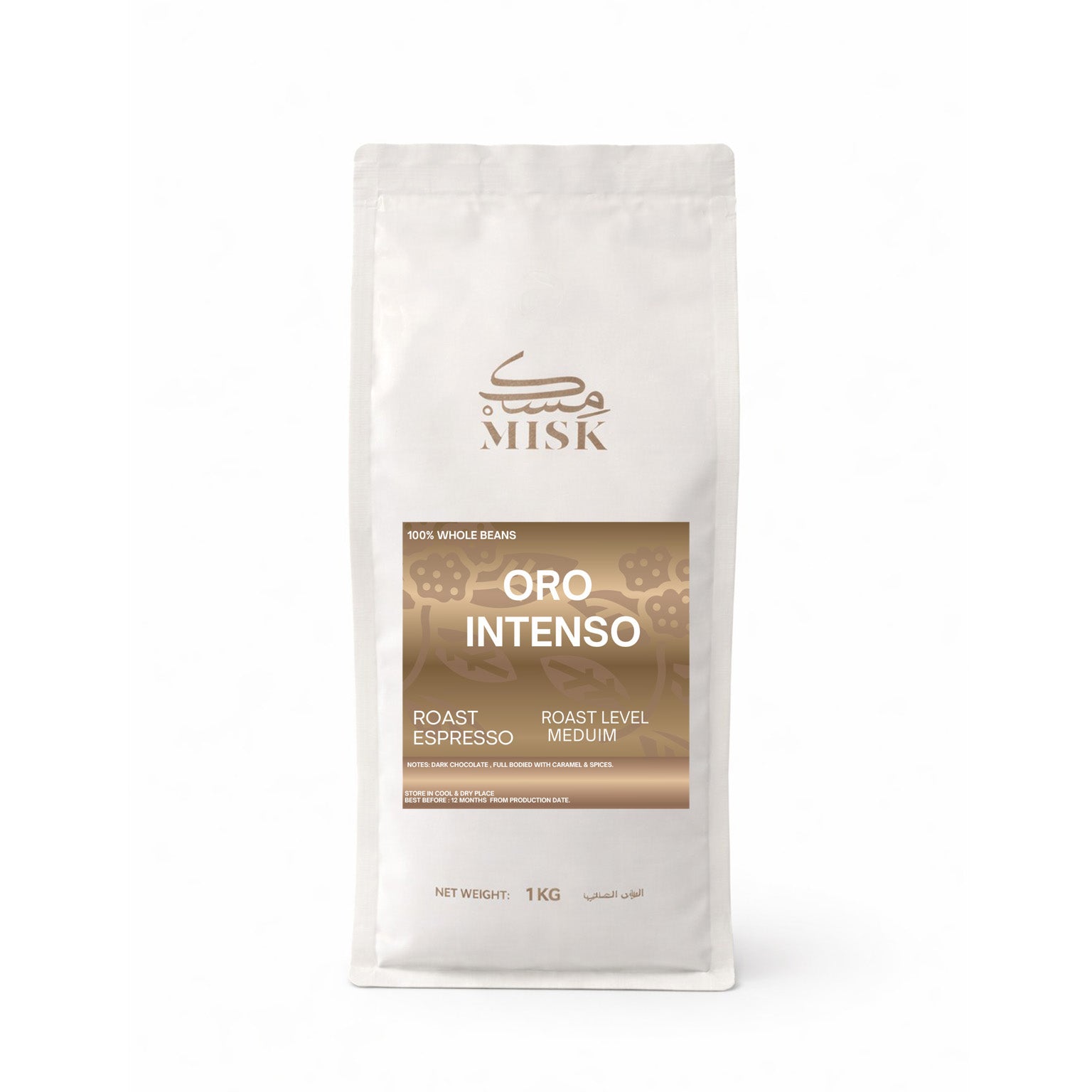 MISK Oro Intenso Whole Coffee Beans | Bold Espresso Blend | Medium Roast | 1 kg